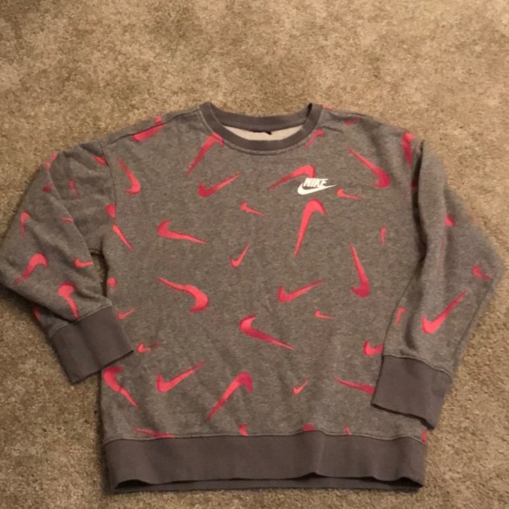 Preowned Nike pullover sweatshirt with pink swoosh - L/XL